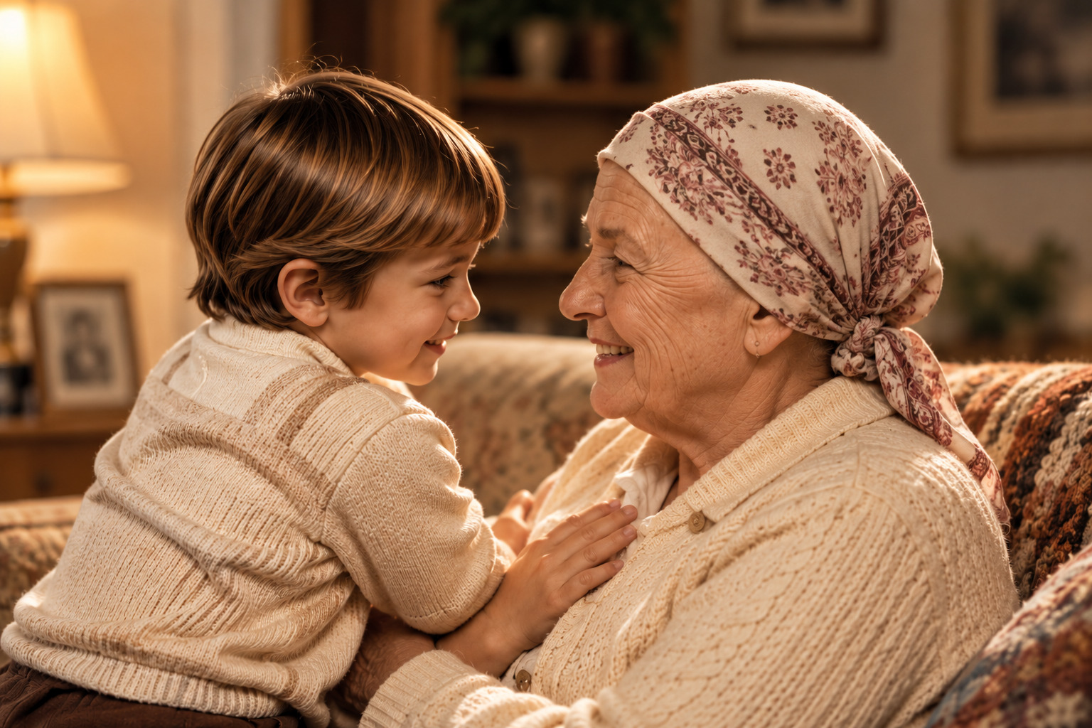 Illustrative photograph of a grandmother sharing a tender moment with a young child